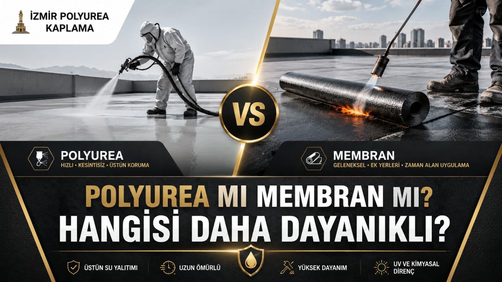 Polyurea mı membran mı daha dayanıklı sorusunu anlatan su yalıtımı karşılaştırma blog kapak görseli